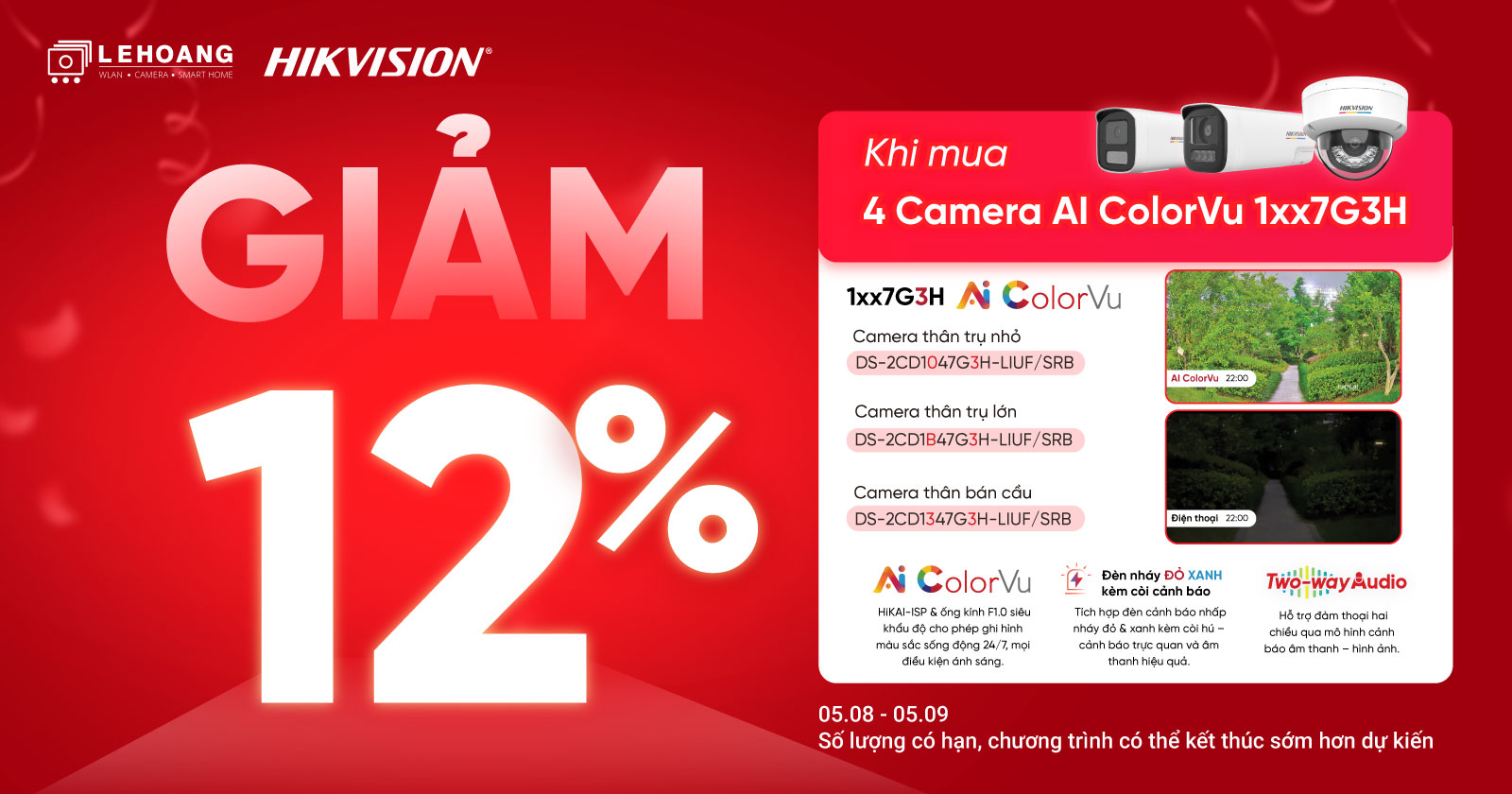 Giảm ngay 12%: Khi mua 4 Camera AI ColorVu 1xx7G3H HIKVISION - HIKVISION VIỆT NAM